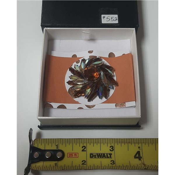 Caramel and Aurora Borealis rhinestone broach