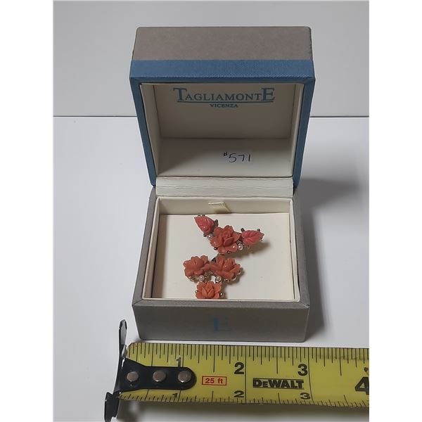 Fauz coral and pearl broach
