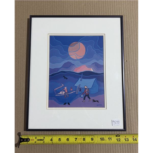 Print by Ted Harrison, Gold Panning in the Yukon
