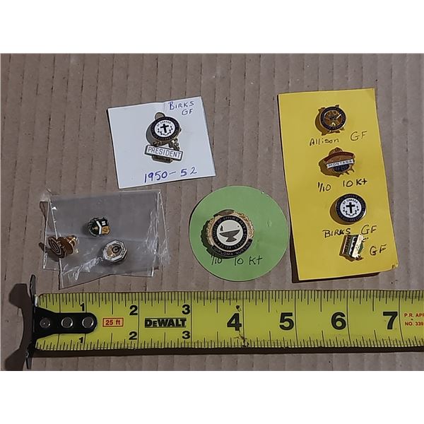 Assorted lapel pins, gold filled