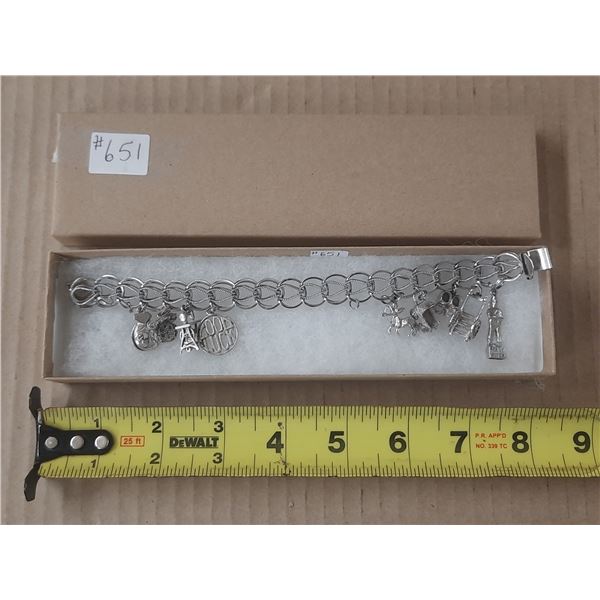 Sterling Silver Charm bracelet with 9 charms