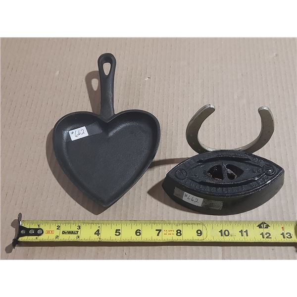 Cast door stop, cast heart pan
