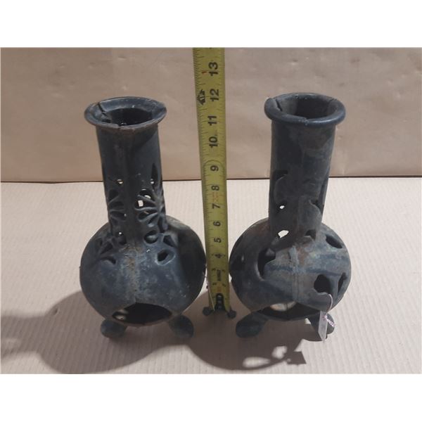 Yard Art Cast chiminee  candle holders (2)
