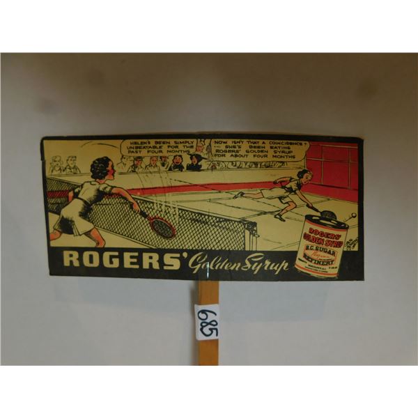 ROGERS GOLDEN SYRUP CARDBOARD ADVERTISEMENT ON STICK