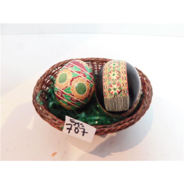 2-PYSANKA REAL EGGS IN BASKET