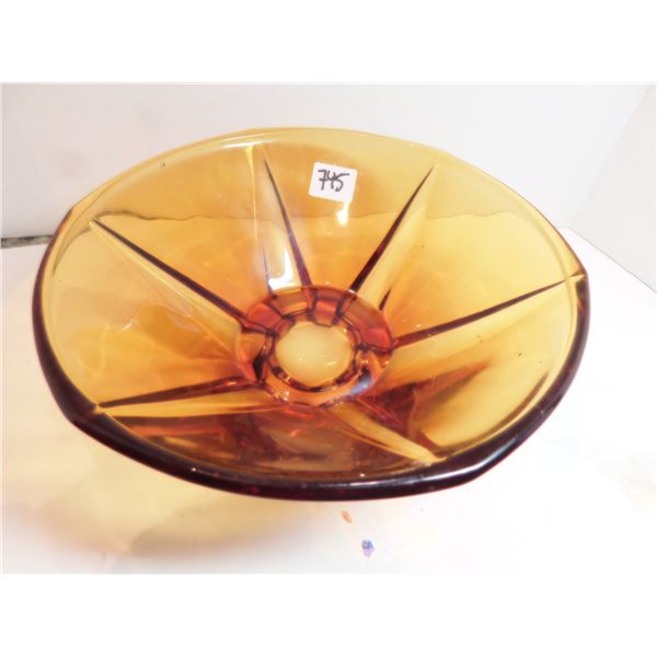 ART DECO AMBER GLASS FOOTED BOWL