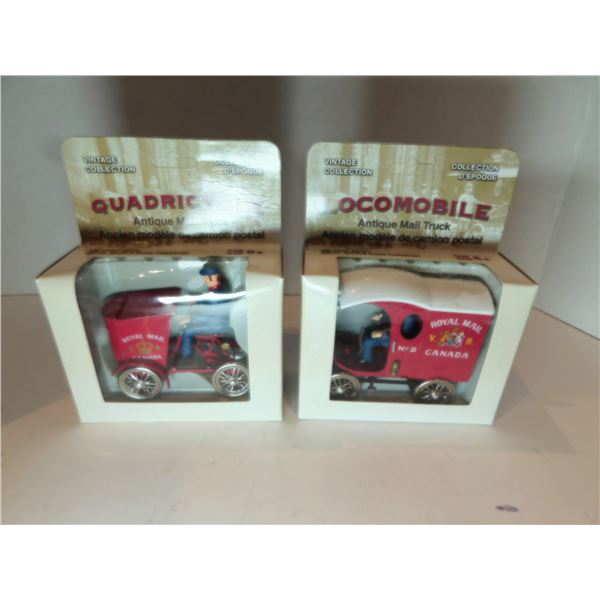 2-POST OFFICE TOY MAIL TRUCKS NIB