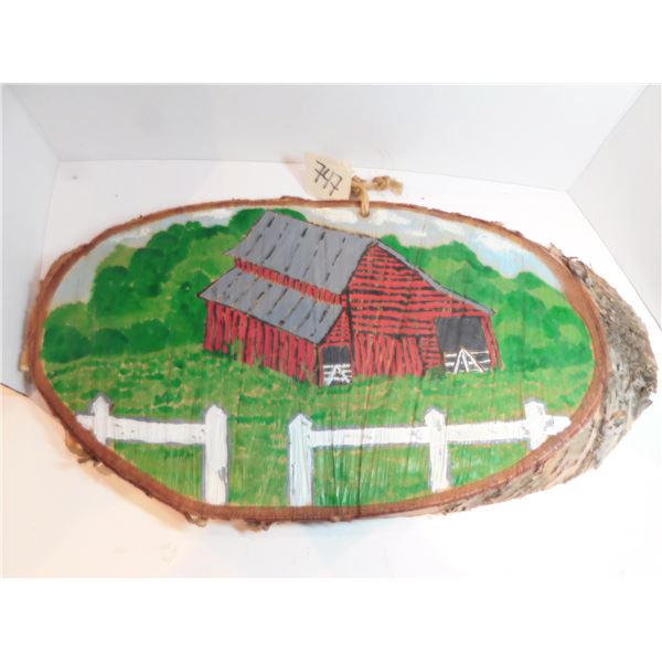 PAINTED FARM SCENE ON BIRCH SLAB