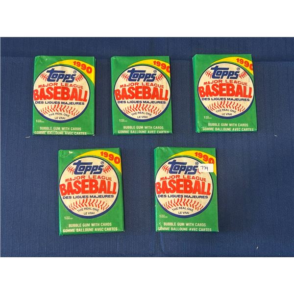 1990 Topps Baseball Wax Packs (5 Unopened Packs)