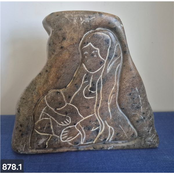 Authentic hand-carved eskimo soap-stone carving - 6x7 inches