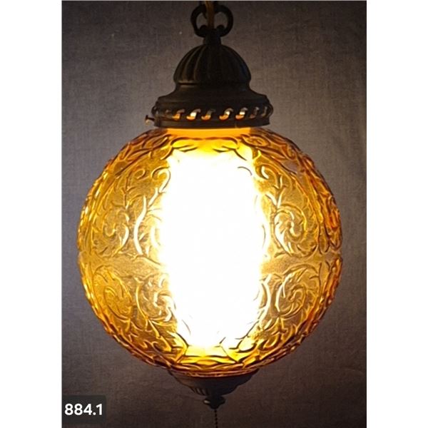 MCM hanging Hollywood Regency swag lamp, with original diffuser, works