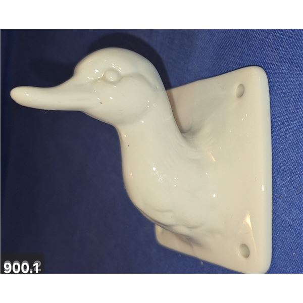 Ironstone kitchen wall-mounted towel holder of a goose (duck?) bust, rare item