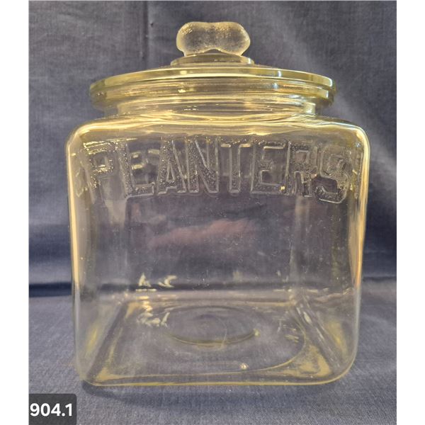 ORIGINAL 1930's Planter's Peanuts store counter jar, no chips or cracks on bottom jar part, lid has 