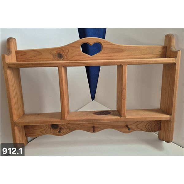 Wall-mounted pine kitchen decor, heart cutout and hangers, 24x17 inches