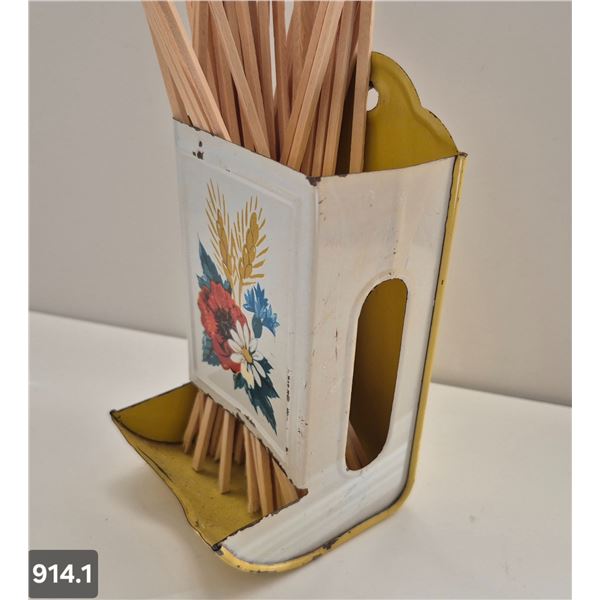Tin decorated vintage match holder w/matches