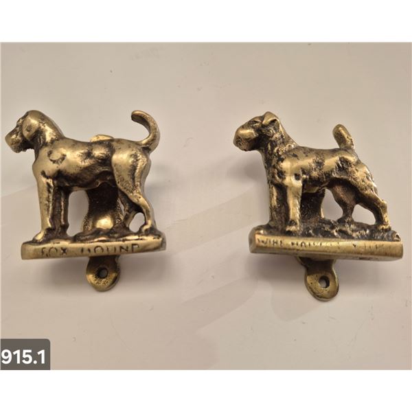 Pair of solid brass door knockers of 2 dogs - 2x2 1/4 inches