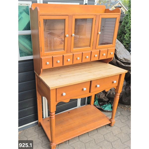 Large solid pine kitchen cupboard w/solid maple cutting board. Impressive and functional piece of fu