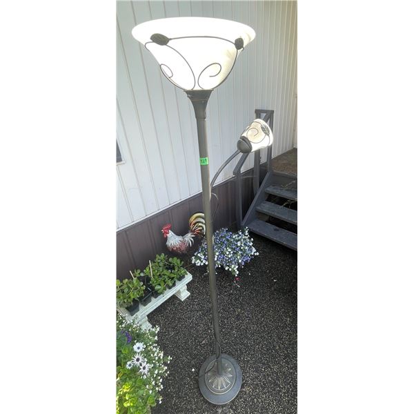 Floor Lamp.  Black Torchiere w/ Side Reading Light, 5’10”