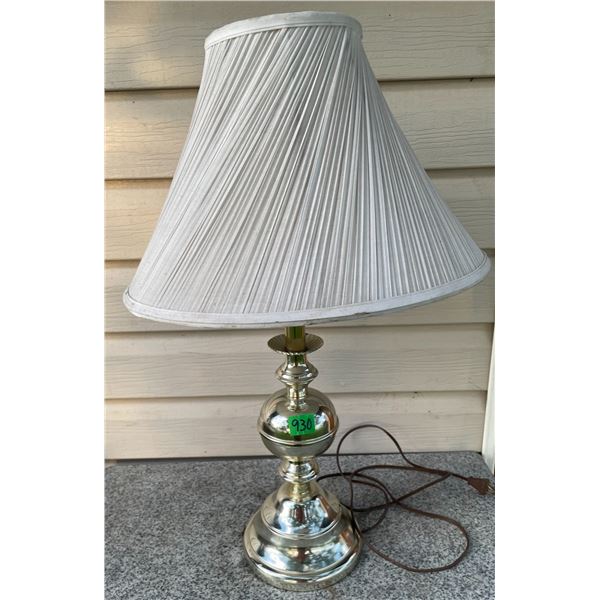 Vintage Polished Metal Finish Table Lamp w/ Pleated Fabric Shade