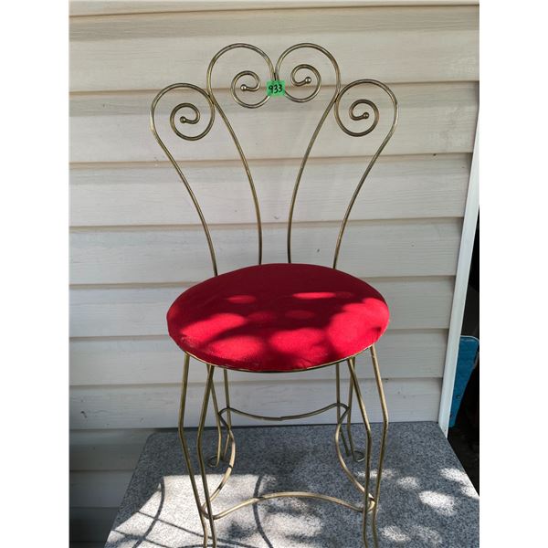 Vintage Mid-Century Wire Vanity Chair, Red Upholstery