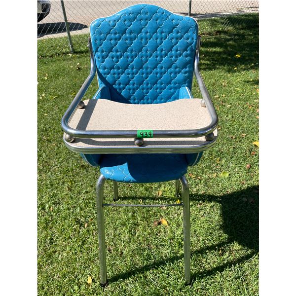 Mid-Century (1950’s-1960’s) Baby Highchair, Teal Vinyl Upholstery