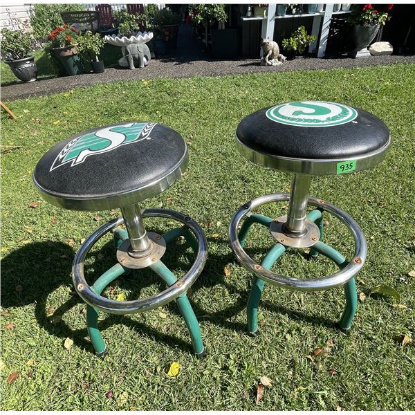 Pair of Sask Roughriders Swivel Barstools w/ Padded Seats – No Tears