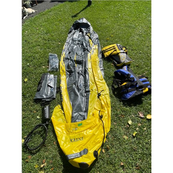 Intex Inflatable 2-Seat Kayak w/ Paddle, Air Pump, & (2) Life Jackets (XL & XXL0 – Very Goo