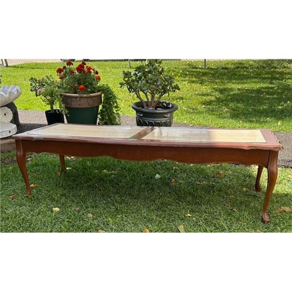 Vintage Wood Frame Coffee Table w/ Inserts, 4.5’ long