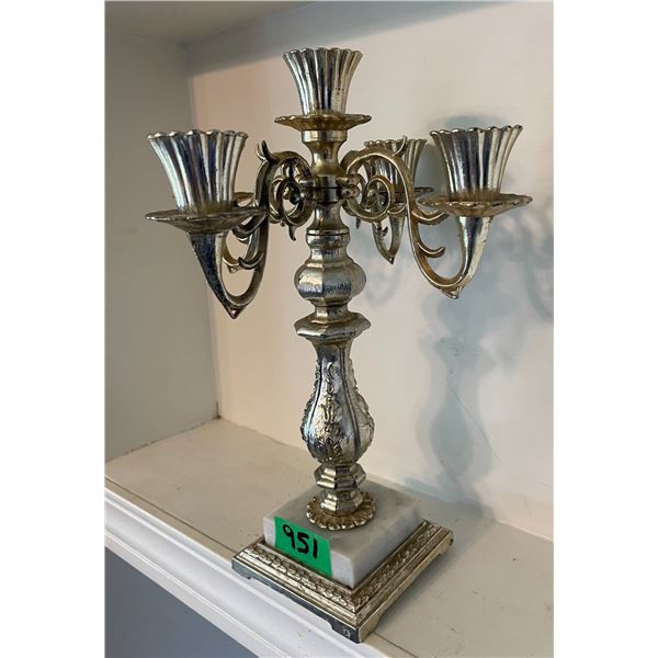 Vintage Heavy Regency 5-Light Candle w/ White Marble Base, 12” tall – No Chips