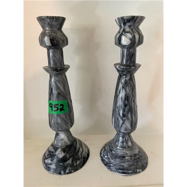 10” Vintage Grey Marble Onyx Candle Sticks – Good Shape, No Chips