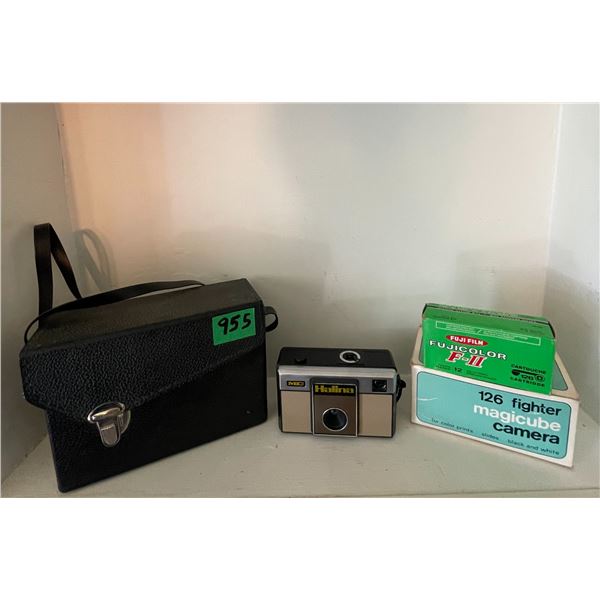1970’s Vintage Halina 126 Fighter Camera in Box w/ Film & Carrying Case