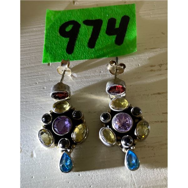 Silver Mixed Stone Drop Earrings