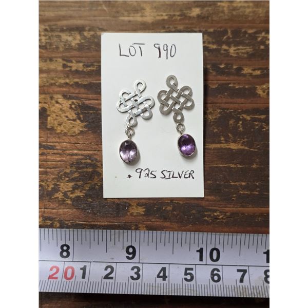 .925 Sterling Silver Earrings w/ Purple Stones