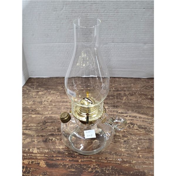 Vintage Clear Glass Finger Loop Oil Lamp w/ Hurricane Chimney