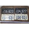 Image 1 : (4) 1960 & 1961 Sask Licence Plates (2 Matching Sets)