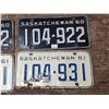Image 3 : (4) 1960 & 1961 Sask Licence Plates (2 Matching Sets)