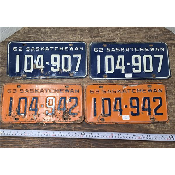 (4) 1962 & 1963 Sask Licence Plates (2 Matching Sets)