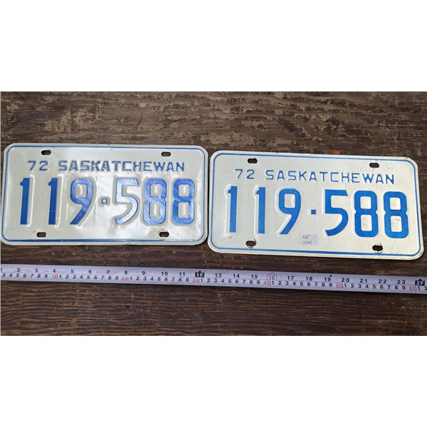 (2) 1972 Sask Licence Plates – Matching Set