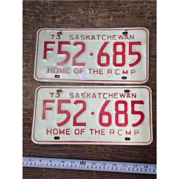 (2) 1973 Sask “Home of the RCMP” Farm Plates – Matching Set