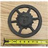 Image 1 : Brass Vintage cast iron sun face trivet featuring a charming, stylized smiling face surrounded by ra