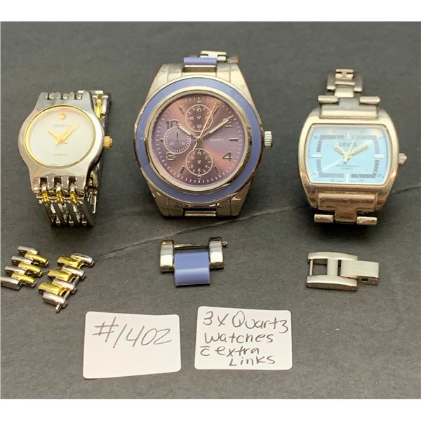 Lot of (3) Vintage Quartz Fashion Watches w/ Extra Links - Need New Batteries