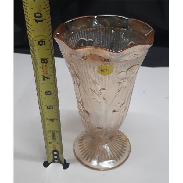 1215-Carnival Glass Iris & Herringbone vase (9”)
