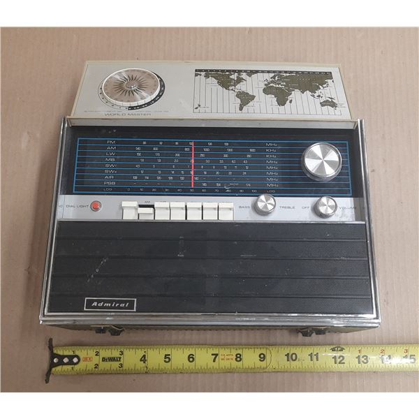 Vintage Admiral World Master Multi-Band Radio featuring a world map and time dial on top. (Untested)