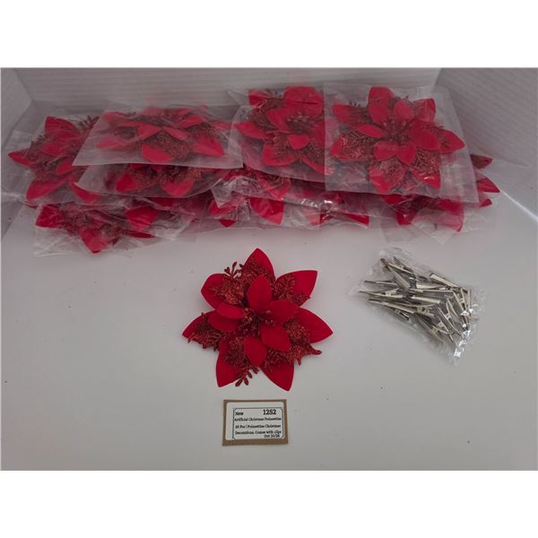 (20) NEW Red Artificial Christmas Poinsettias w/ Clips