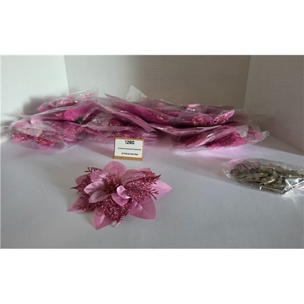 (20) NEW Pink Artificial Christmas Poinsettias w/ Clips