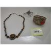 Image 1 : Vintage Tiger-Eye Necklace w/ Silver-Toned Filigree Beads, Vintage Bracelet