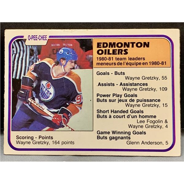 1981 OPC Wayne Gretzky Edmonton Oilers Team Leaders Hockey Card ** Marked Back