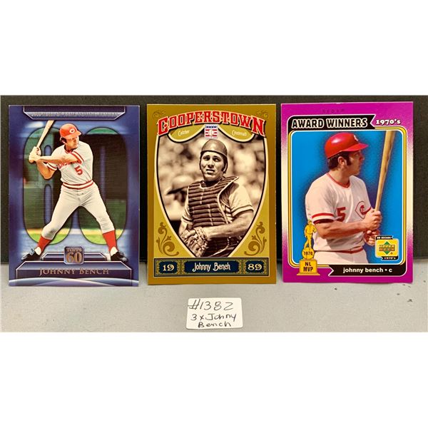 Johnny Bench Baseball HOF 3-Card Lot