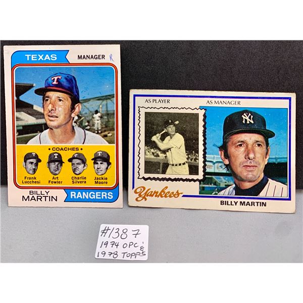 Billy Martin Baseball HOF 2-Card Lot – 1974 OPC (marked) & 1978 Topps