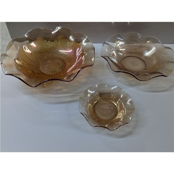 (3) Depression Glass Bowls – Floral Patterns